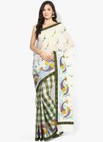 Rang Banarasi Cotton Check Banarasi Embroidery Green Saree