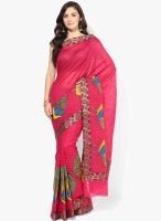 Rang Banarasi Fancy Cotton Check Banarasi Embroidery Magenta Saree