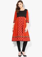 Sangria Anarkali With Solid Yoke And Contrast Printed Kalidar Ghera And Gold Counching At Yoke