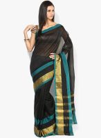 Satrang Black Solid Silk Blend Saree
