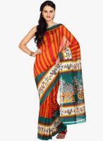 Satrang Red Striped Silk Saree