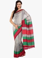 Satrang White Printed Silk Blend Saree