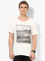 Selected Off White Printed Round Neck T-Shirt