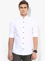 Sisley White Solid Slim Fit Casual Shirt