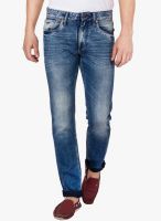 Slub Blue Mid Rise Regular Fit Jeans