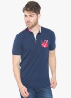 Status Quo Navy Blue Solid Polo T-Shirt
