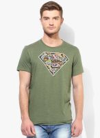 Superman Olive Printed Round Neck T-Shirt