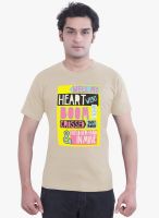 Tantra Beige Printed Round Neck T-Shirt