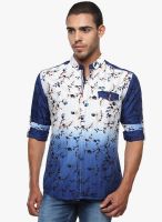 The Indian Garage Co. Blue Printed Slim Fit Casual Shirt