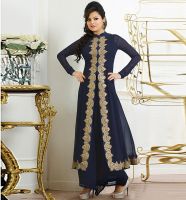 Touch Trends Embroidered Navy Blue Dress Material