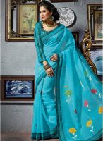 Triveni Sarees Blue Embroidered Saree