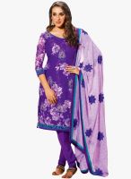 Triveni Sarees Violet Embroidered Dress Material