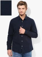 United Colors of Benetton Navy Blue Printed Slim Fit Casual Shirt