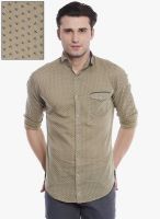 Vintage Khaki Printed Slim Fit Casual Shirt