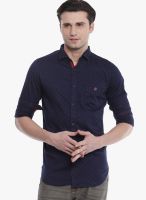 Vintage Navy Blue Solid Slim Fit Casual Shirt