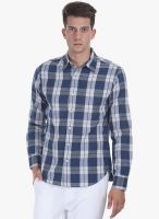 Zobello Blue Checked Slim Fit Casual Shirt