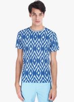 Zobello Blue Printed Round Neck T-Shirt