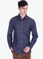 Zobello Blue Solid Slim Fit Casual Shirt