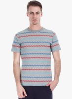 Zobello Blue Striped Round Neck T-Shirt