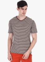 Zobello Brown Striped Round Neck T-Shirt