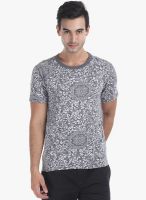 Zobello Grey Printed Round Neck T-Shirt