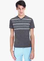 Zobello Grey Printed Round Neck T-Shirt