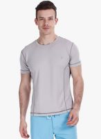 Zobello Grey Solid Round Neck T-Shirt