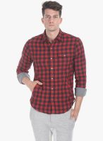 Zobello Red Checked Regular Fit Casual Shirt