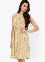 109F Yellow Colored Printed Skater Dress