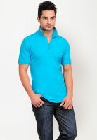 Yepme Light Blue Solid Polo T-Shirts