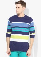 FREECULTR Navy Blue Striped Henley T-Shirt