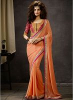 Hypnotex Orange Embroidered Saree