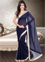 Kalista Fashions Navy Blue Solid Saree