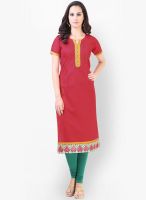 Libas Red Embroidered Kurtas