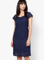 Mayra Navy Blue Colored Embroidered Shift Dress