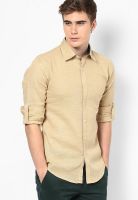 Monteil & Munero Solid Khaki Linencasual Shirt