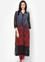 Raindrops Red Paisley Print Georgette Kurta