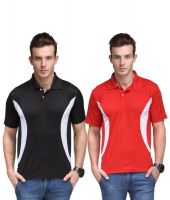 Sulphur Play Dry Combo of Red and Black Polyester Polo T-shirts