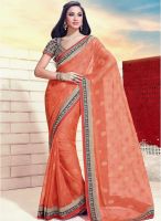 Vishal Orange Embroidered Saree