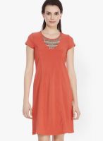 109F Peach Colored Solid Shift Dress