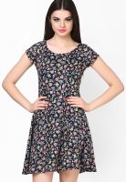 Faballey Black Colored Printed Skater Dress