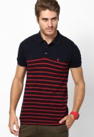 French Connection Blue Striped Polo T-Shirts