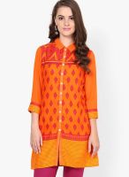 Global Desi Orange Printed Kurtis