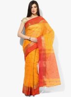 Mmantra Orange Solid Cotton Saree