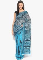 Satrang Blue Printed Polyester Cotton Saree