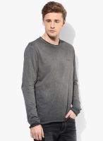 Sisley Dark Grey Solid Round Neck T-Shirt