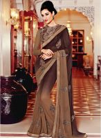 Touch Trends Brown Embroidered Saree