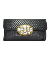 Women Trendz Black Traditional Clutch With Stone Work