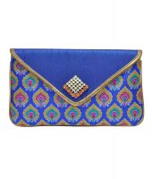 Women Trendz Blue Traditional Clutch Brocket and Kundan Brooch