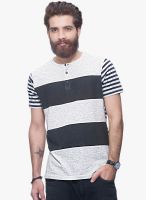 Avoir Envie Cream Striped Henley T-Shirt